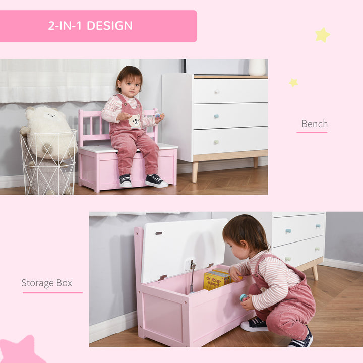 MCL 2 In 1 Wooden Toy Box, Seat Storage Bench, Storage Chest Cabinet Organiser with Safety Pneumatic Rod, Pink