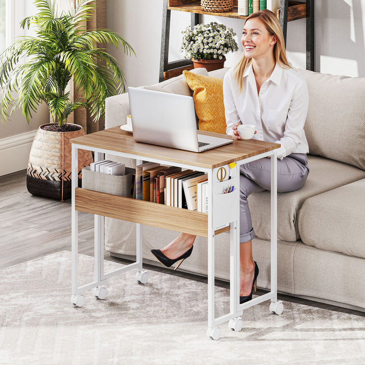 80 cm Drop Leaf Writing Work Desk - Natural Wood Finish