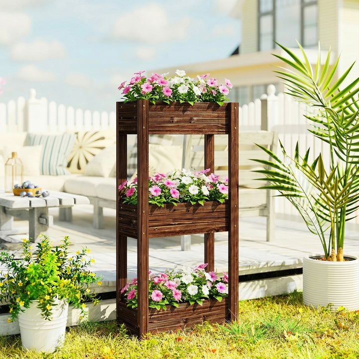 3-Tier Wooden Raised Planter, Raised Garden Bed on Legs with Drainage 