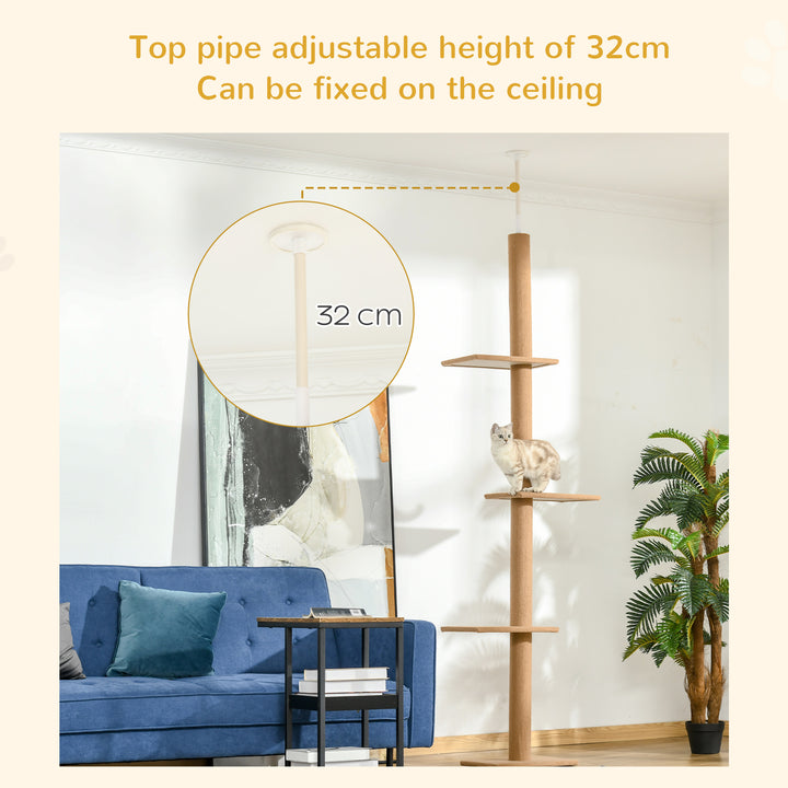 260cm Floor To Ceiling Cat Tree for Indoor Cats w/ Three Platforms Activity Centre - Brown