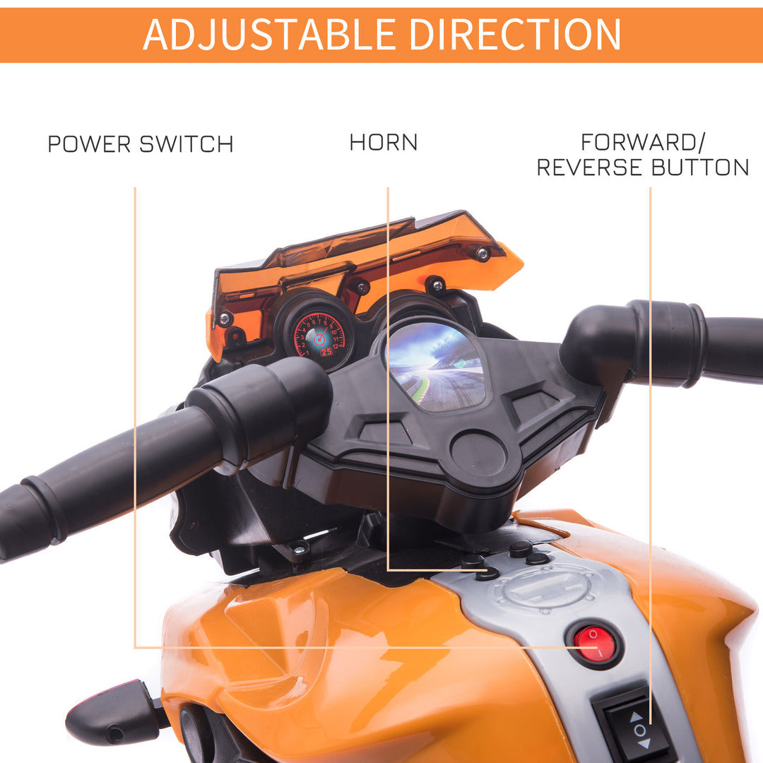 HOMCOM Kids Electric Pedal Motorcycle Ride-On Toy Battery Powered Rechargeable 6V Realistic Sounds 3 km/h Max Speed for Girls Boy 18-48 months Orange