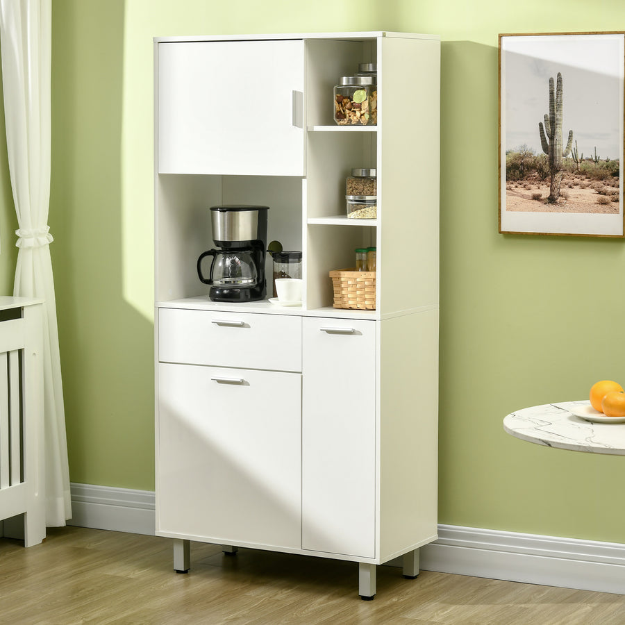Kitchen Cupboard, Modern Kitchen Storage Cabinet with Shelves and Drawer, Free Standing Kitchen Units, 166 cm, White