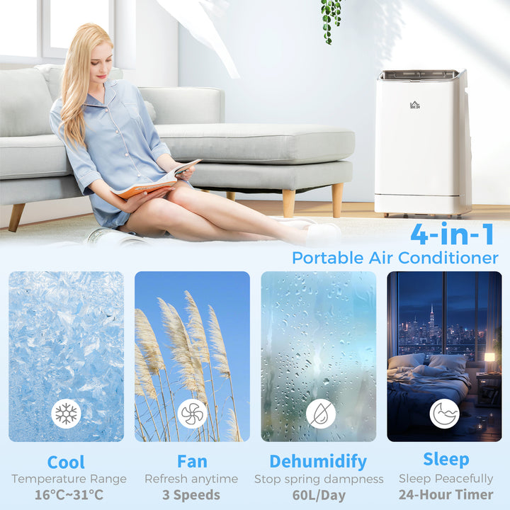 14000 BTU Mobile Air Conditioner, 35m², Smart Home WiFi, with Dehumidifier, Fan, 24H Timer, Window Kit, White