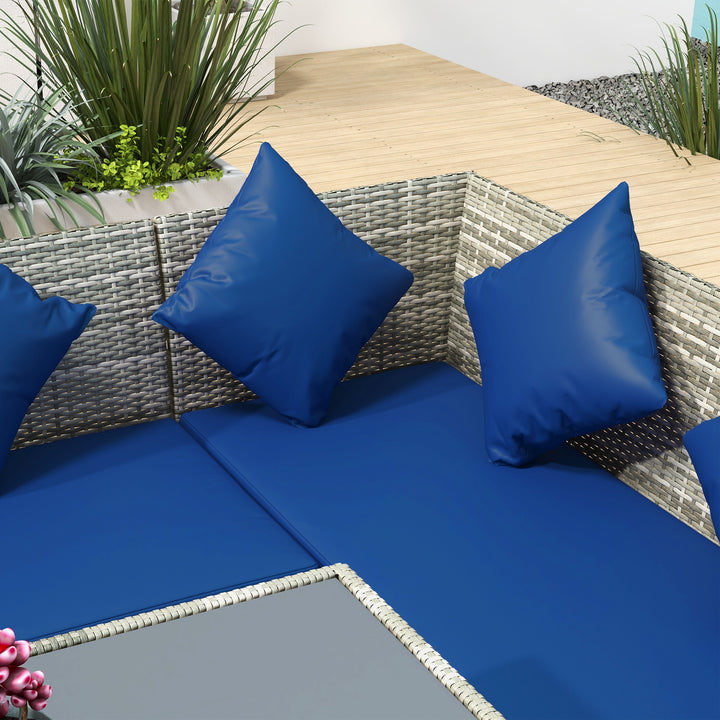 5 Pieces Rattan Garden Furniture Set with Dining Table, Cushions - Dark Blue