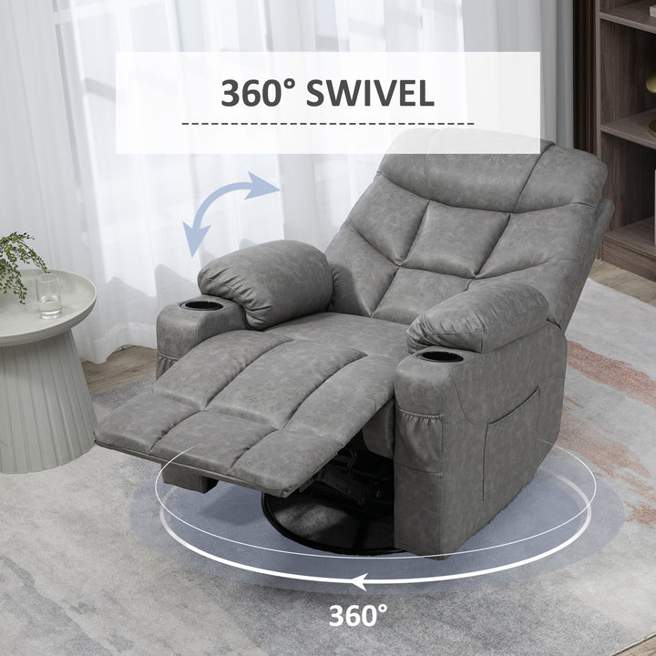 Thick Padded Faux Leather Recliner Armchair - Light Grey