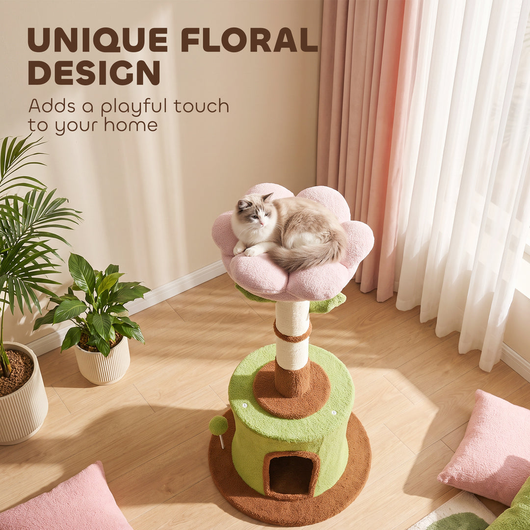 Cat Tree for Indoor Kittens, 88cm Flower Cat Tower with Condo &amp; Bed - view 4