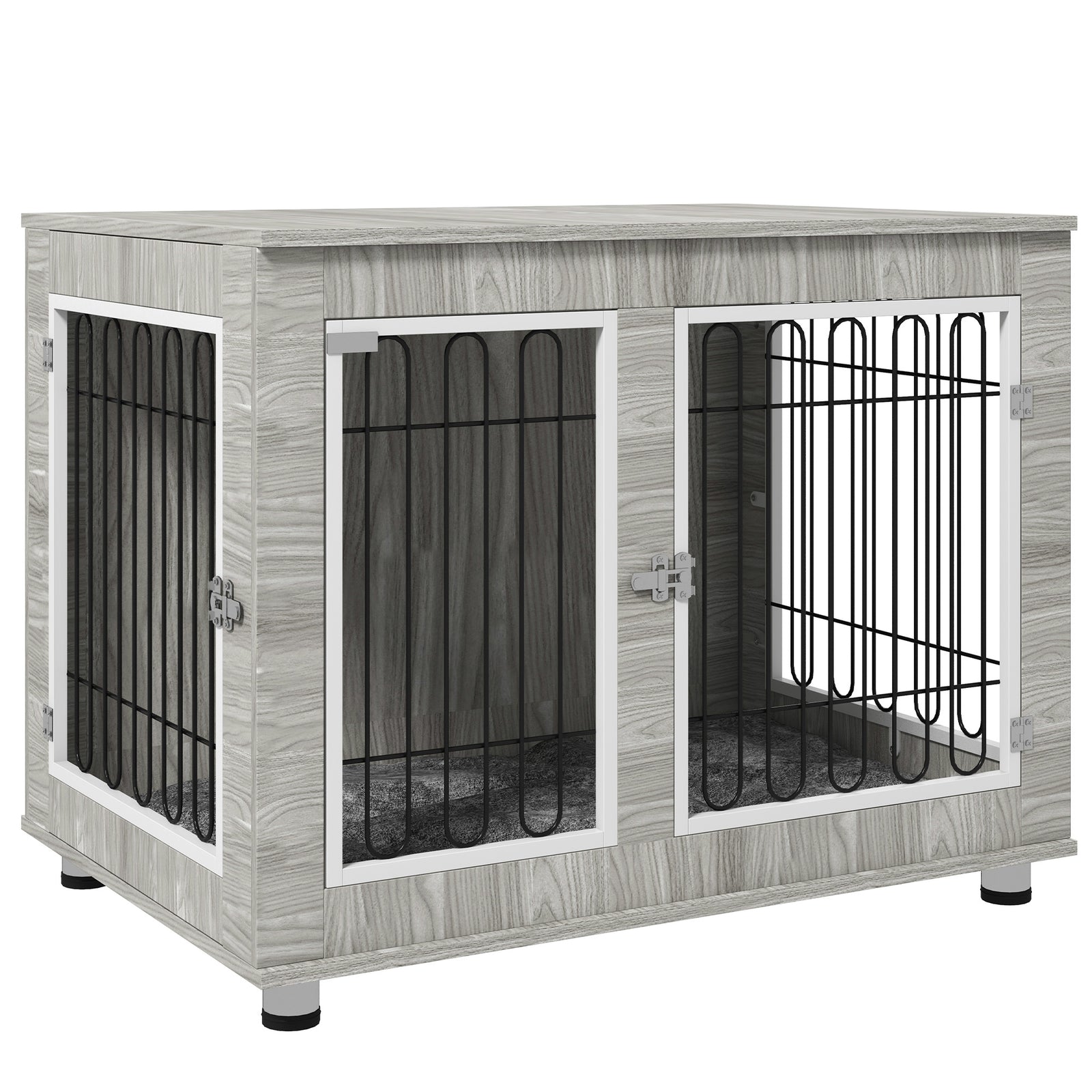 Indoor Dog Kennel w/ Soft Cushion, Double Door for Large Dogs, 106 x 74 x 81.5cm, Grey