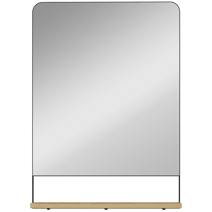 Wall Mirror with Wood Shelf - Black
