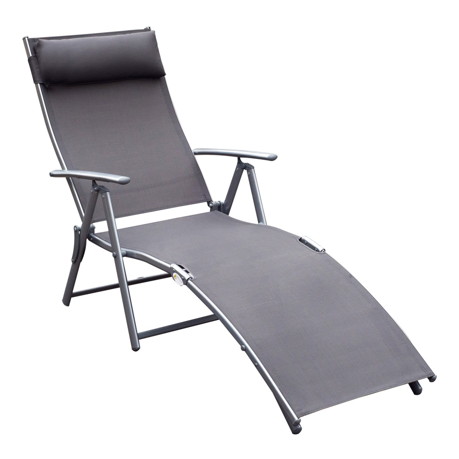 Sun Lounger Steel Frame Outdoor Folding Chaise Texteline Lounge Chair Recliner with Headrest & 7 Levels Adjustable Backrest, Grey