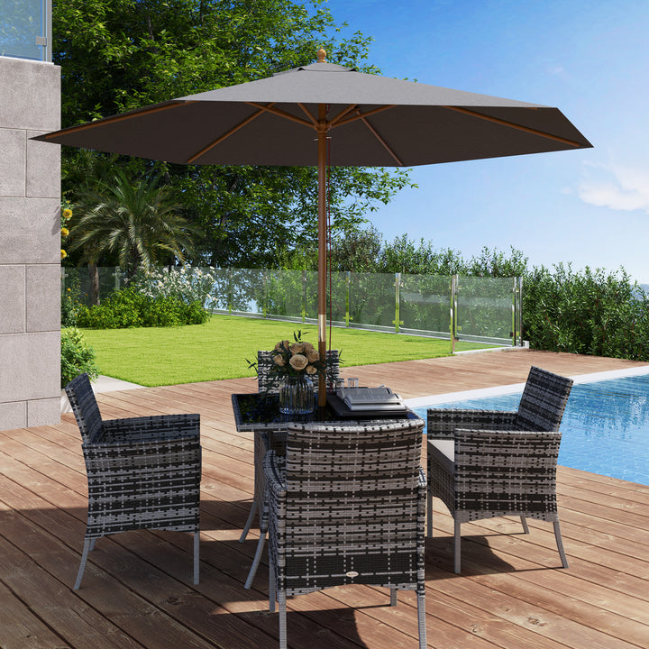 2.5m Wood Garden Parasol Sun Shade Patio Outdoor Wooden Umbrella Canopy, Table Market Umbrella with Vent, 38mm Pole, Rope Pulley Mechanism, Light Grey