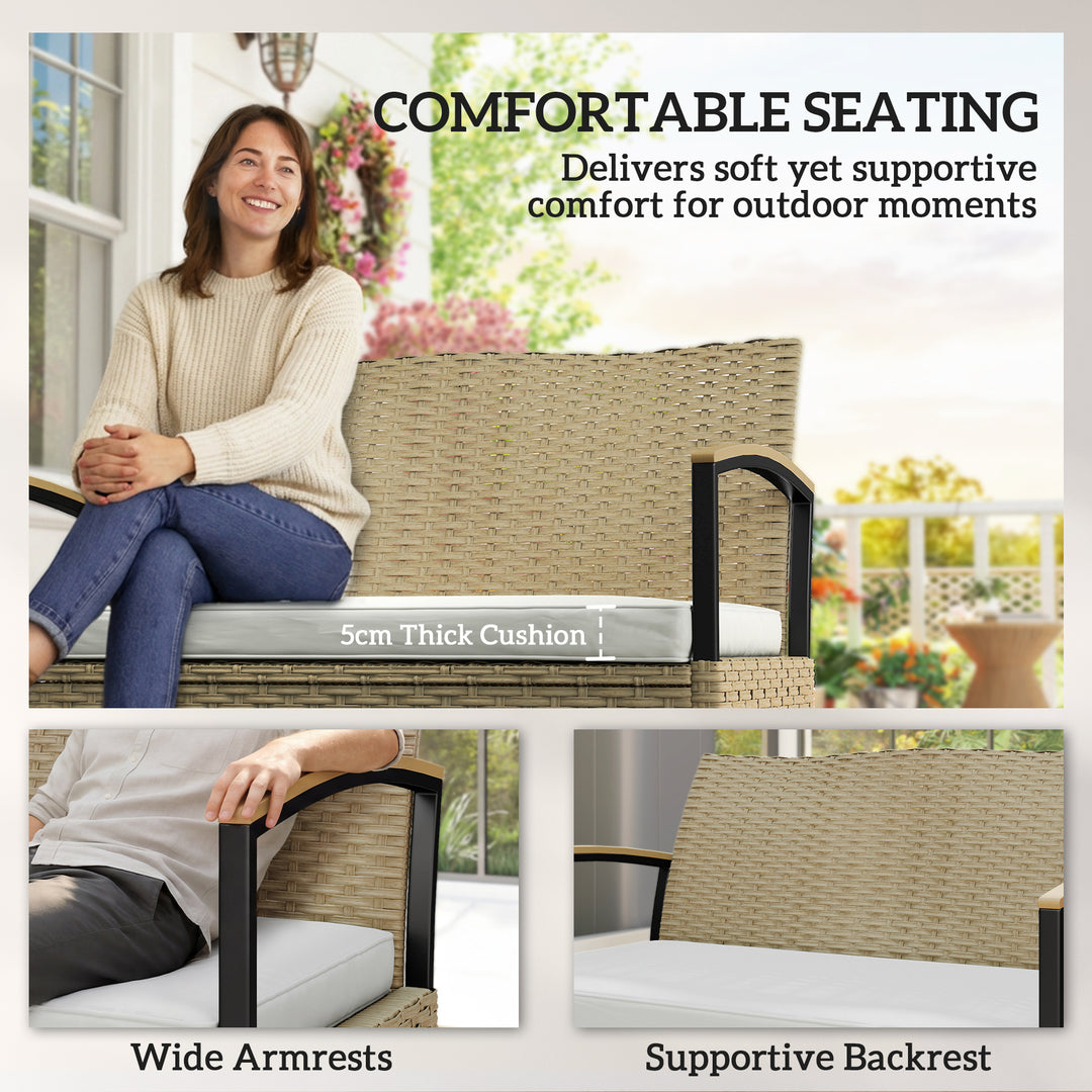 125L Garden Storage Bench, 2 Seater PE Rattan Outdoor Bench Storage Bo
