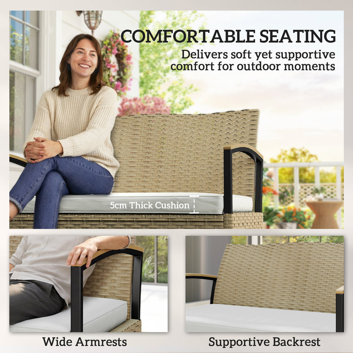 125L Garden Storage Bench, 2 Seater PE Rattan Outdoor Bench Storage Bo