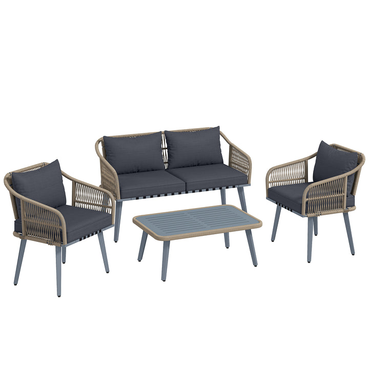 4 Piece Rattan Garden Furniture Set with Loveseat, Wicker Patio Conver