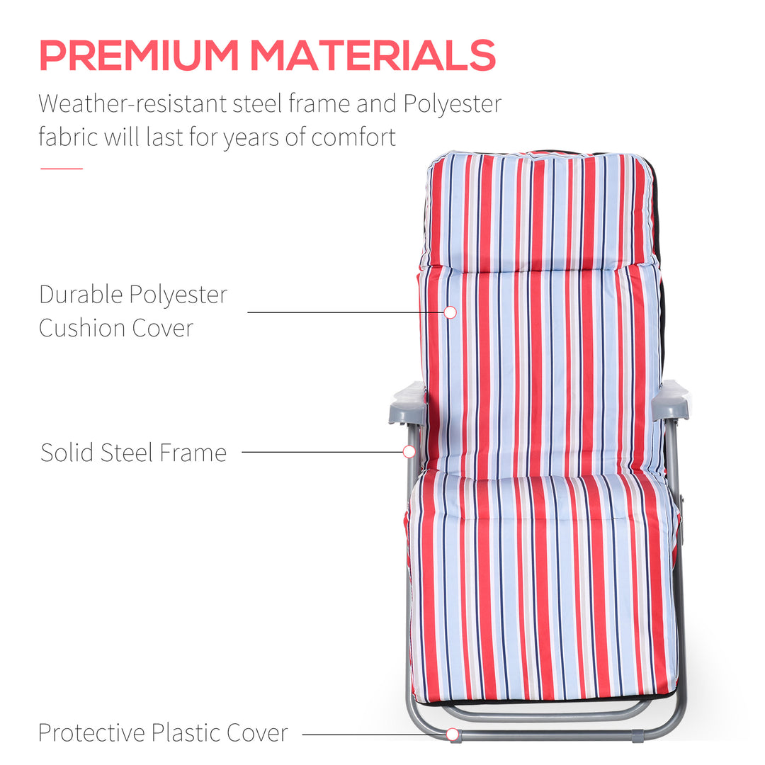 Set of 2 Garden Sun Lounger Outdoor Reclining Seat Cushioned Seat Foldable Adjustable Recliner Red and White