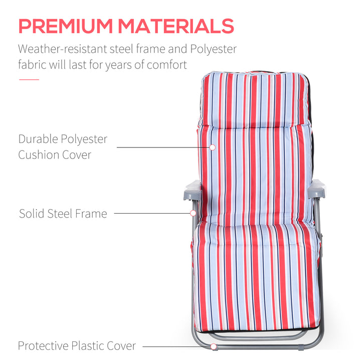 Set of 2 Garden Sun Lounger Outdoor Reclining Seat Cushioned Seat Foldable Adjustable Recliner Red and White