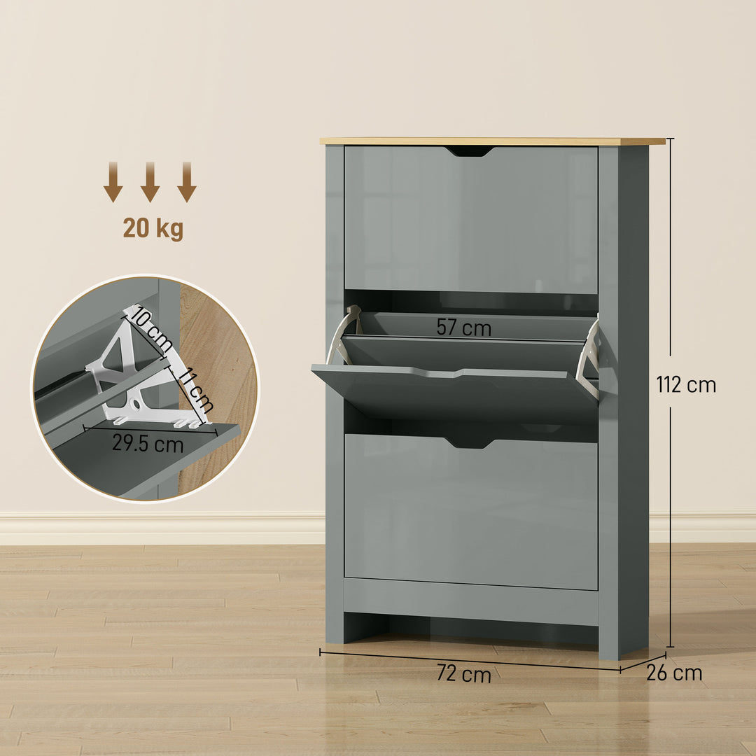 Slim Shoe Cabinet, Narrow Shoe Cupboard with 3 Flip Drawers, Adjustabl