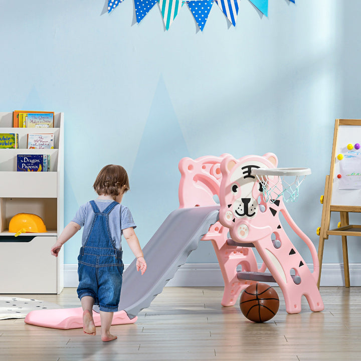 AIYAPLAY 3 in 1 Baby Slide for Indoor Use with Climber, Basketball Hoop, Basketball, for Ages 18-36 Months