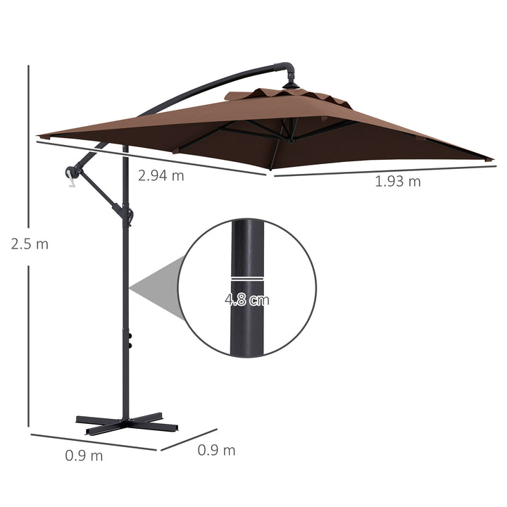 3m Square Canopy Cantilever Parasol, with Cross Base - Brown