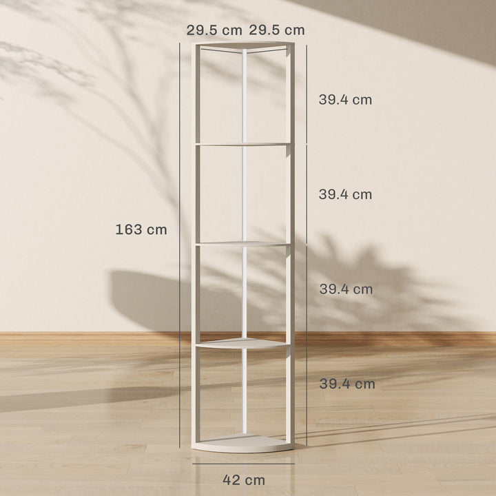 RGB LED Floor Lamp with Shelves, 5-Tier Dimmable Standing Lamp with Adjustable Brightness and Remote Control, Modern Corner Display Shelf Unit for Living Room Bedroom Office, Oak