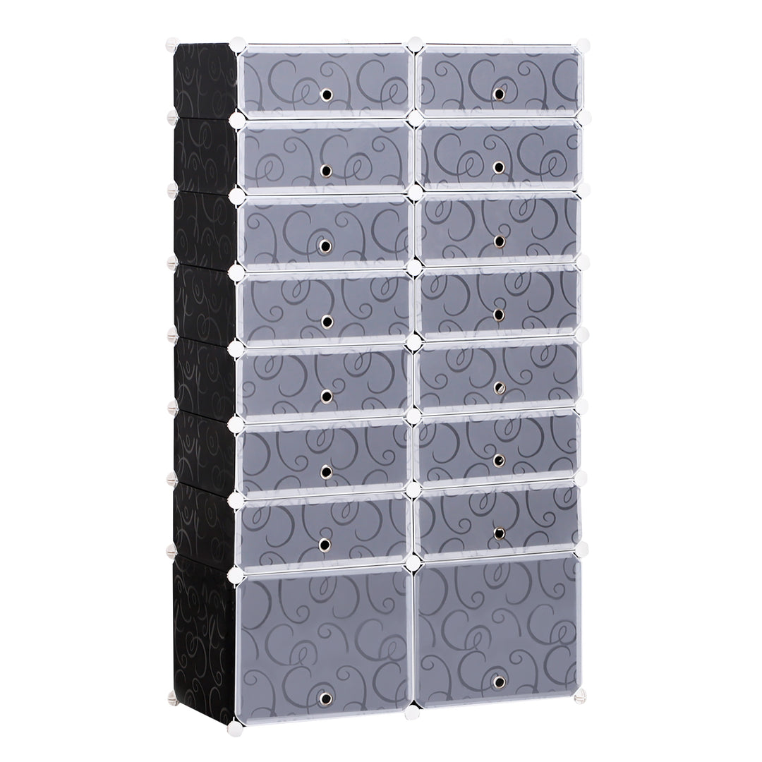 16 Cube Shoe Rack, 2 x 8 Tier Shoe Storage Cabinet, Modular Plastic Shelves for Bedroom, Living Room and Entryway, Space Saving Footwear Organizer, 32 Pairs, White and Black