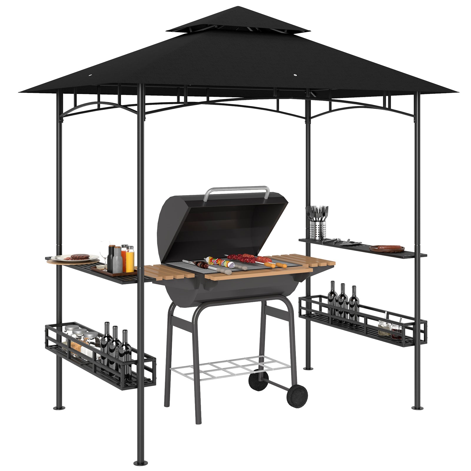150 x 240cm BBQ Grill Gazebo, with Shelves - Grey