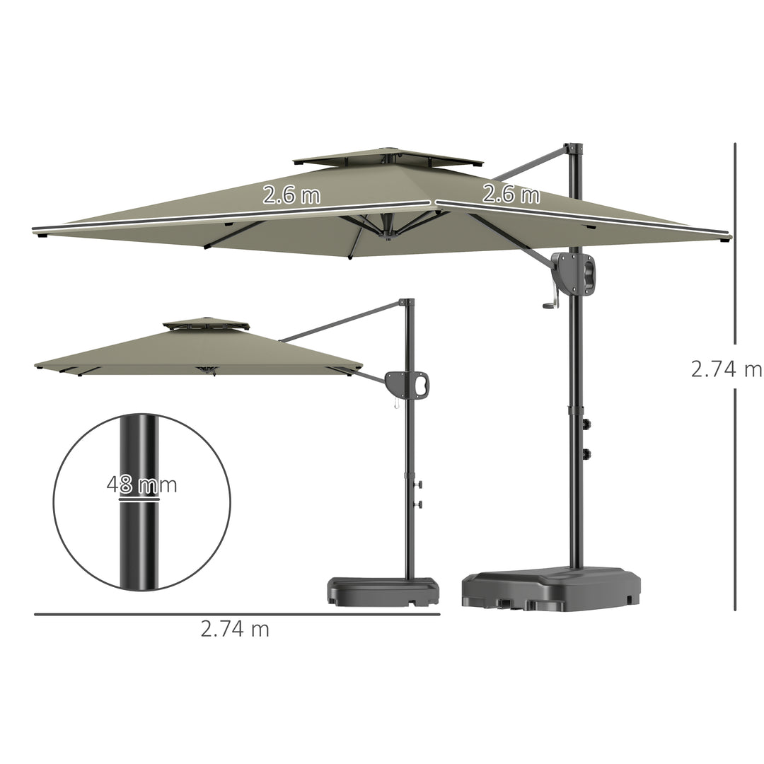 Cantilever Parasol with Weighted Base Double Top Garden Parasol Square Hanging Patio Umbrella with Crank Tilt Light Grey