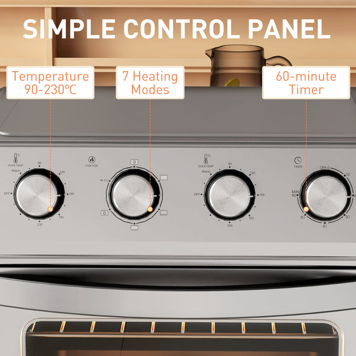 24L Air Fryer Oven, Mini Oven, Oil Free Cooking, Grill, Roast, Bake, with Adjustable Temperature, Timer, Touch Screen, Dishwasher Safe, 1600W, Silver