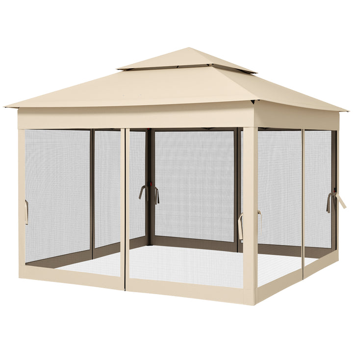 Outsunny 3 x 3(m) Pop Up Gazebo, Double-roof Garden Tent with Netting and Carry Bag, Party Event Shelter for Outdoor Patio, Cream White | Aosom UK