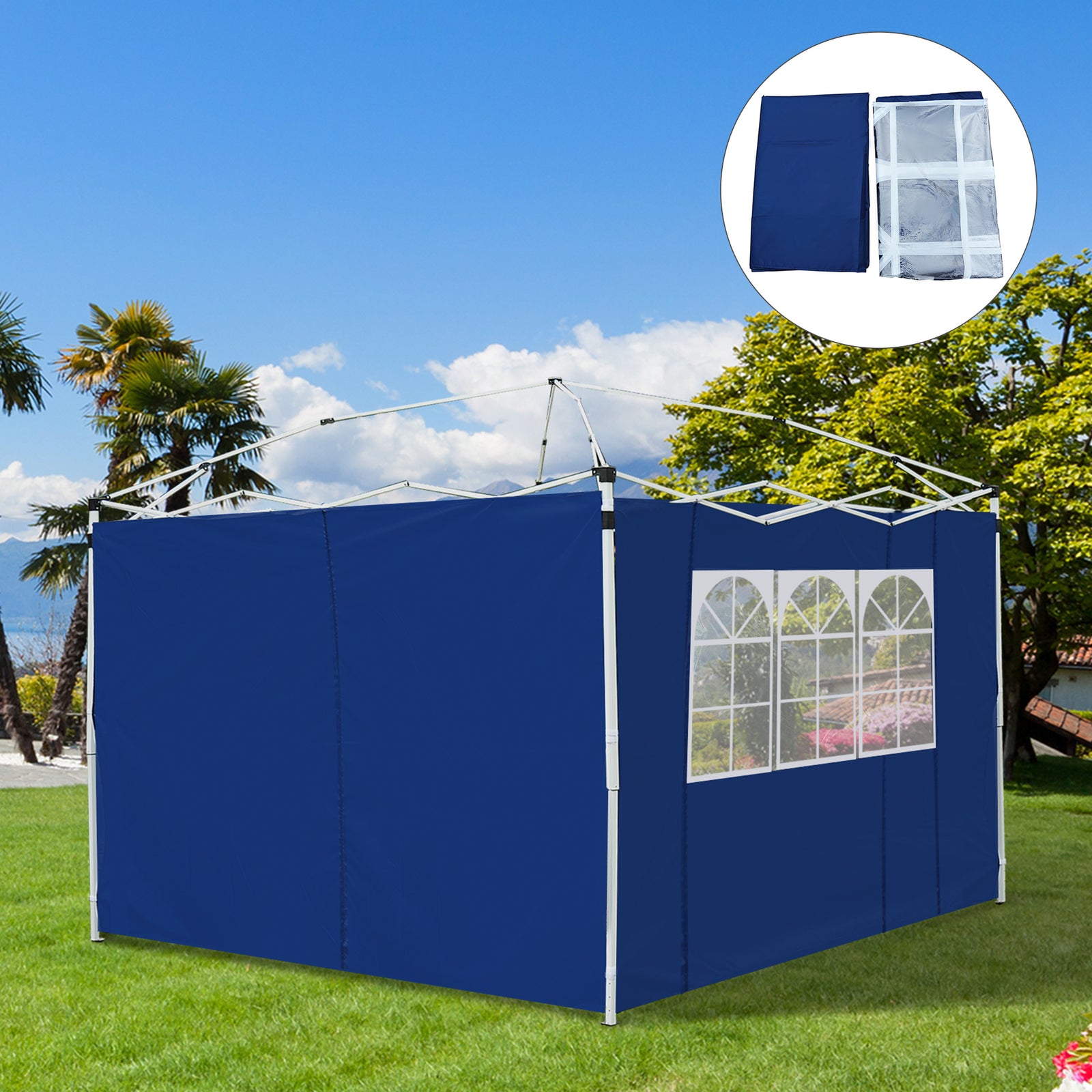 3 Meters Gazebo Replaceable Exchangeable Side Panel Wall Panels Walls With Window, Blue