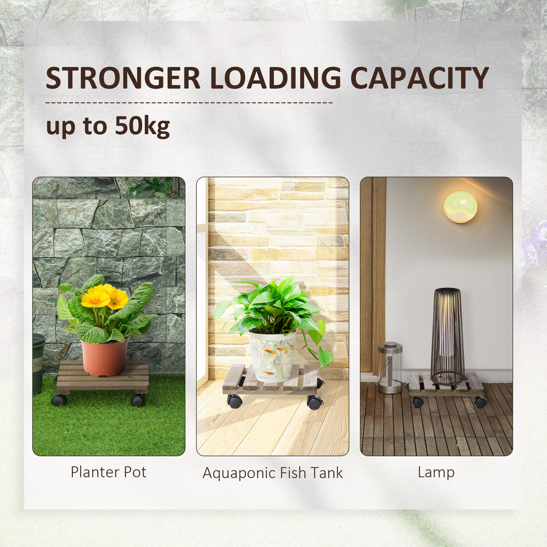 30L x 30W x 7Hcm 2 Pack Plant Stand with Wheels, Flowerpot Holder, Wooden Flower Display Stand for Indoor Outdoor Living Room Entryway