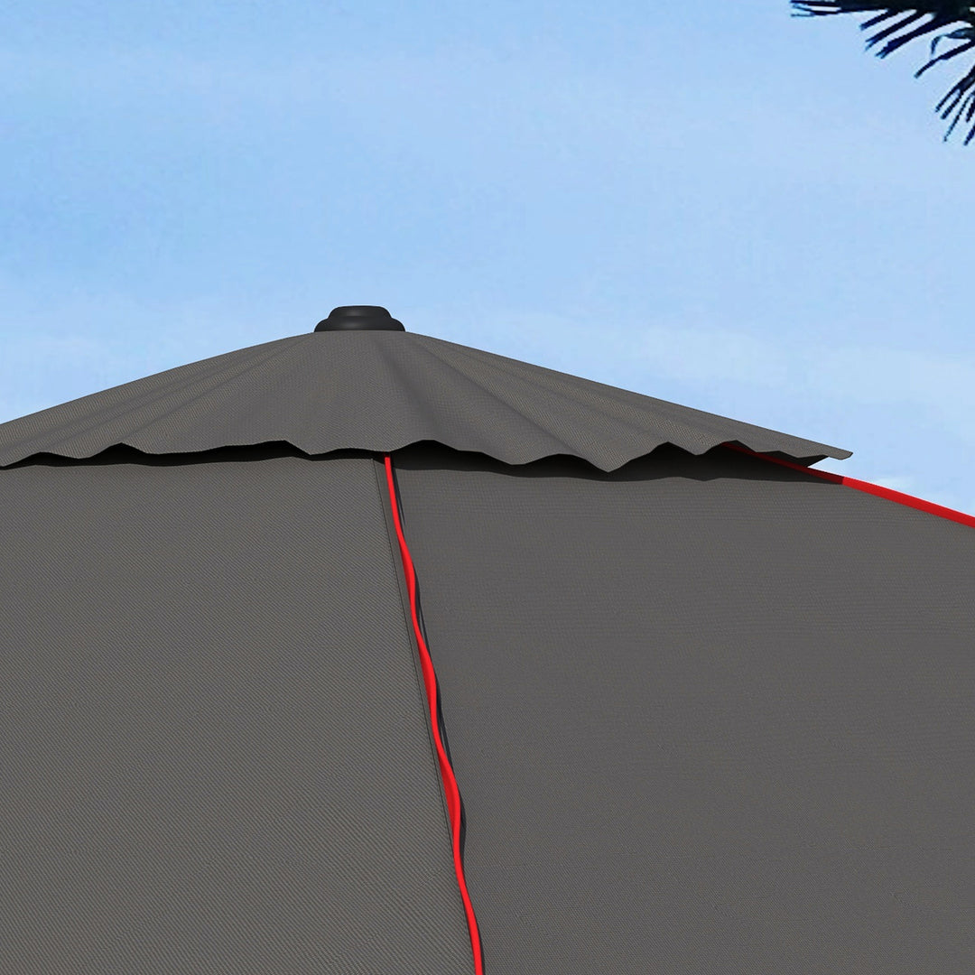 215cm Square Canopy Parasol, with Contrast Piping - Grey/Red
