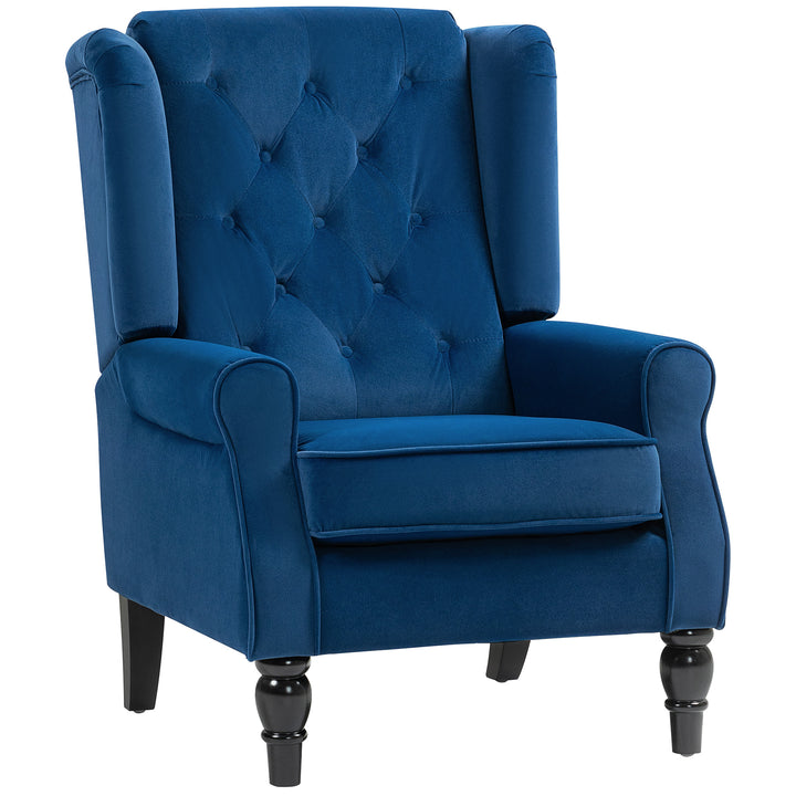 Wingback Accent Chair, Retro Upholstered Button Tufted Occasional Chair for Living Room and Bedroom, Blue