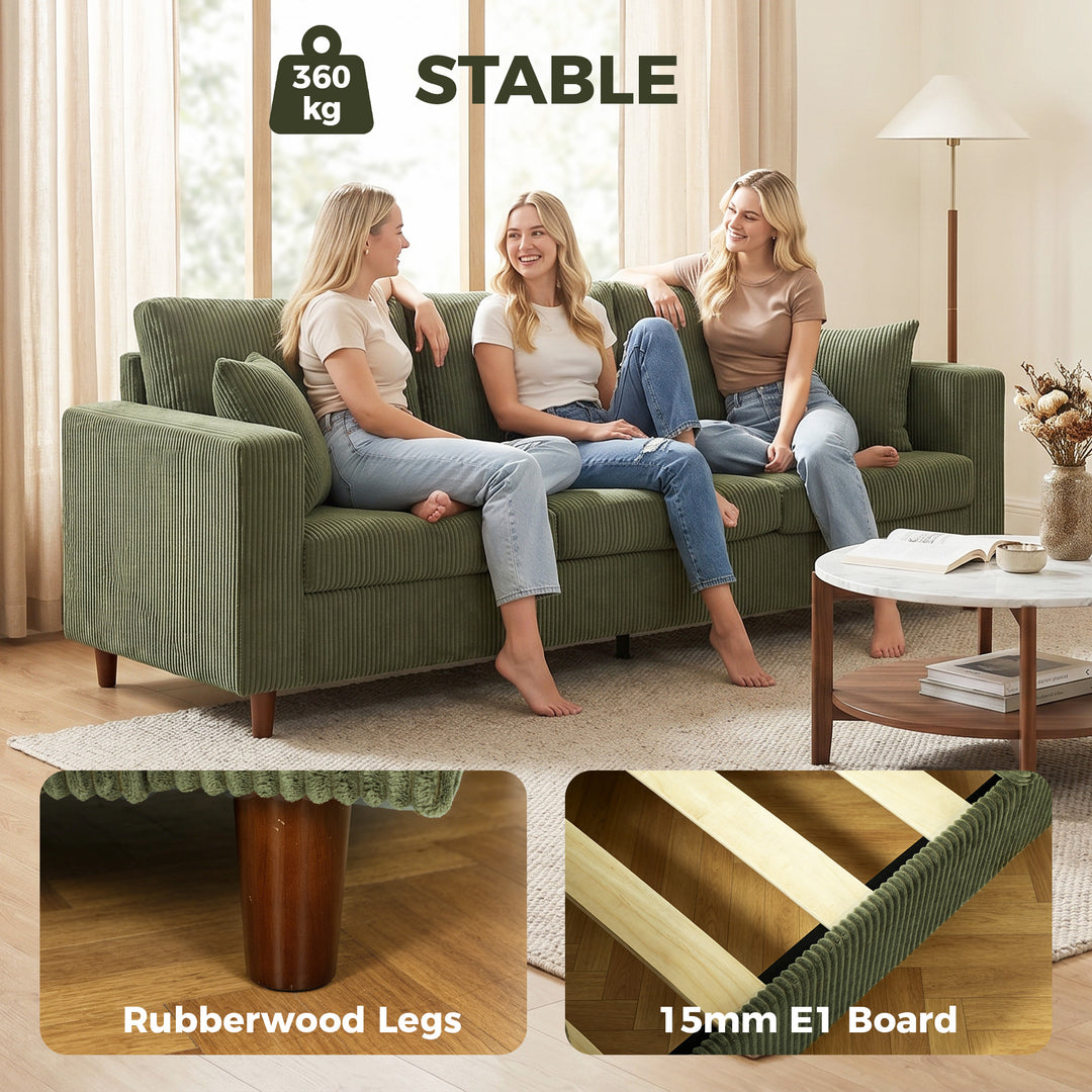 3 Seater Sofa with Wide Seat, Corduroy Fabric Couch with Deep Seat, Sp