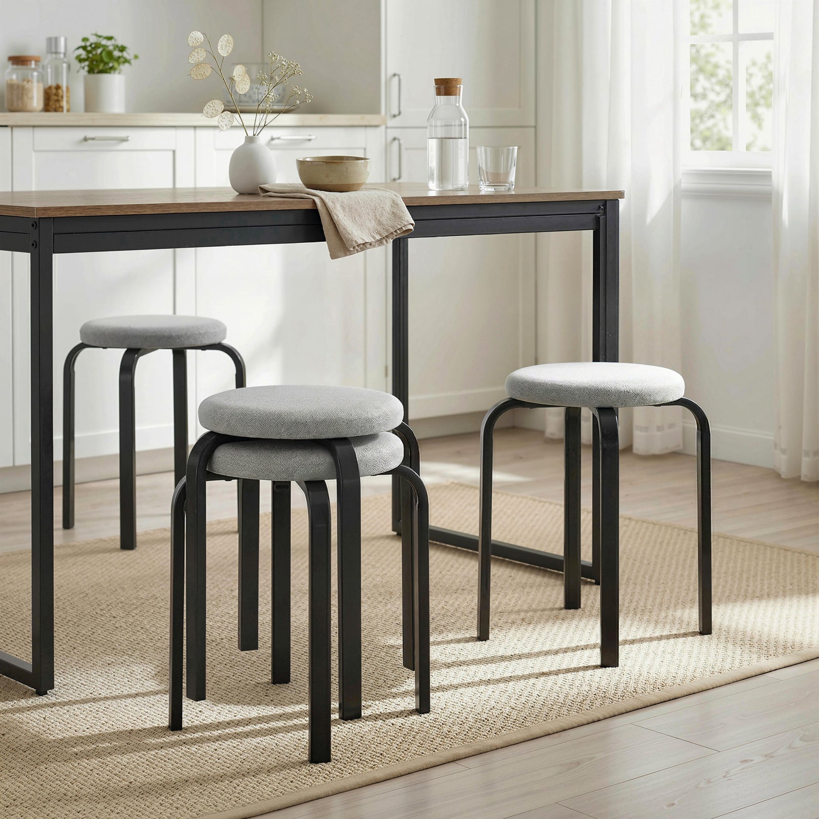 Stackable Stools Modern Cushioned Round Backless Stools Set of 4 Kitch