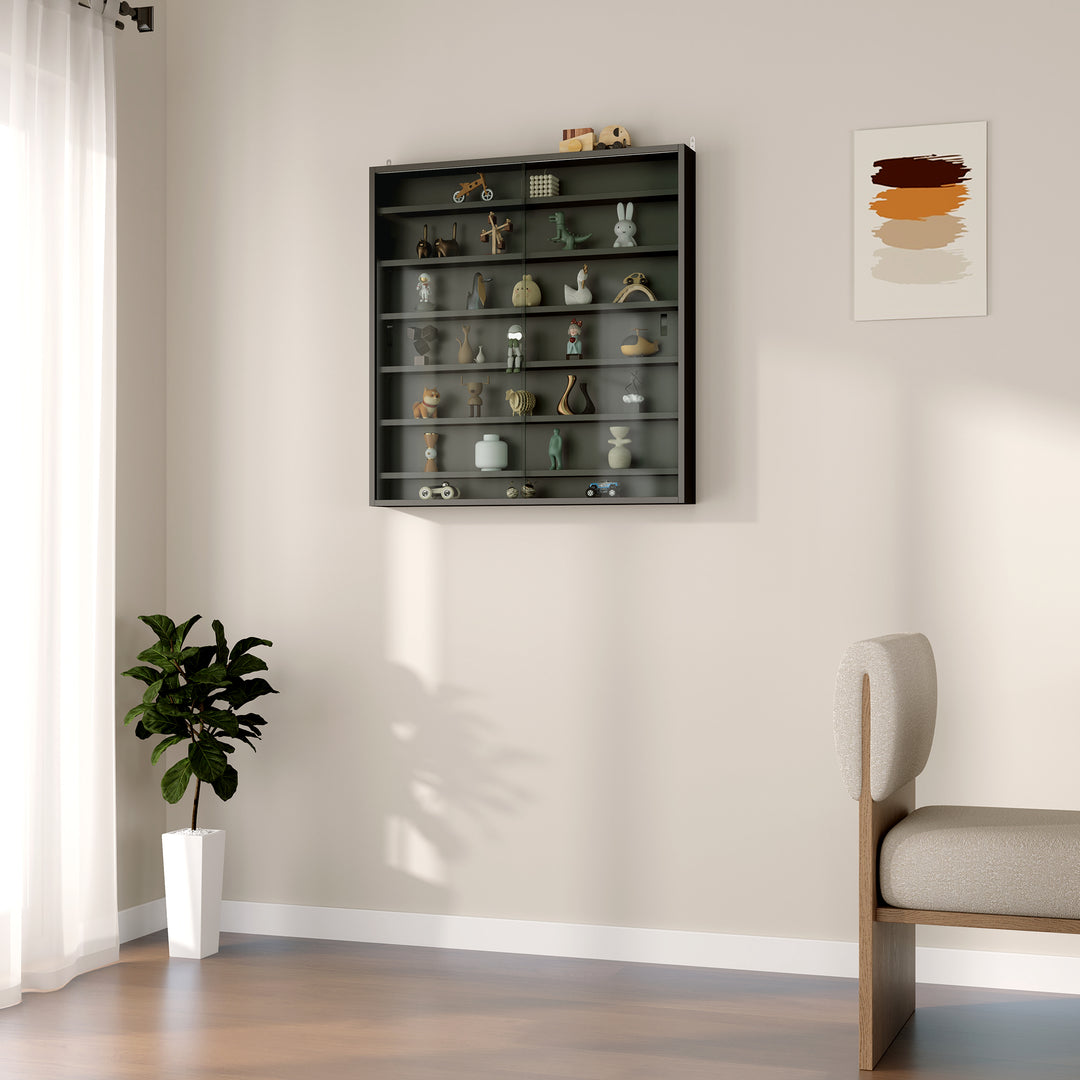 Six Shelf Display Cabinet, with Glass Doors - Black