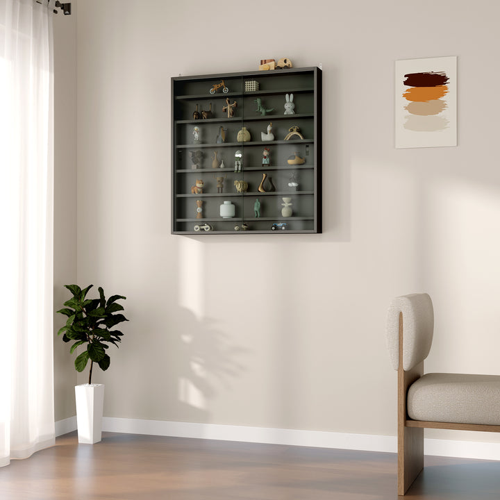 Six Shelf Display Cabinet, with Glass Doors - Black
