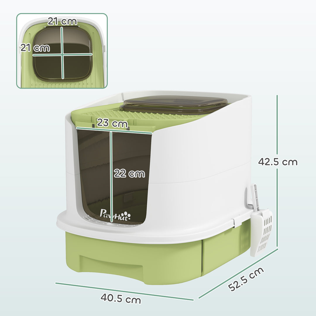 Cat Litter Box with Lid, Scoop, Deodorisation Bags, Top Entry, Green