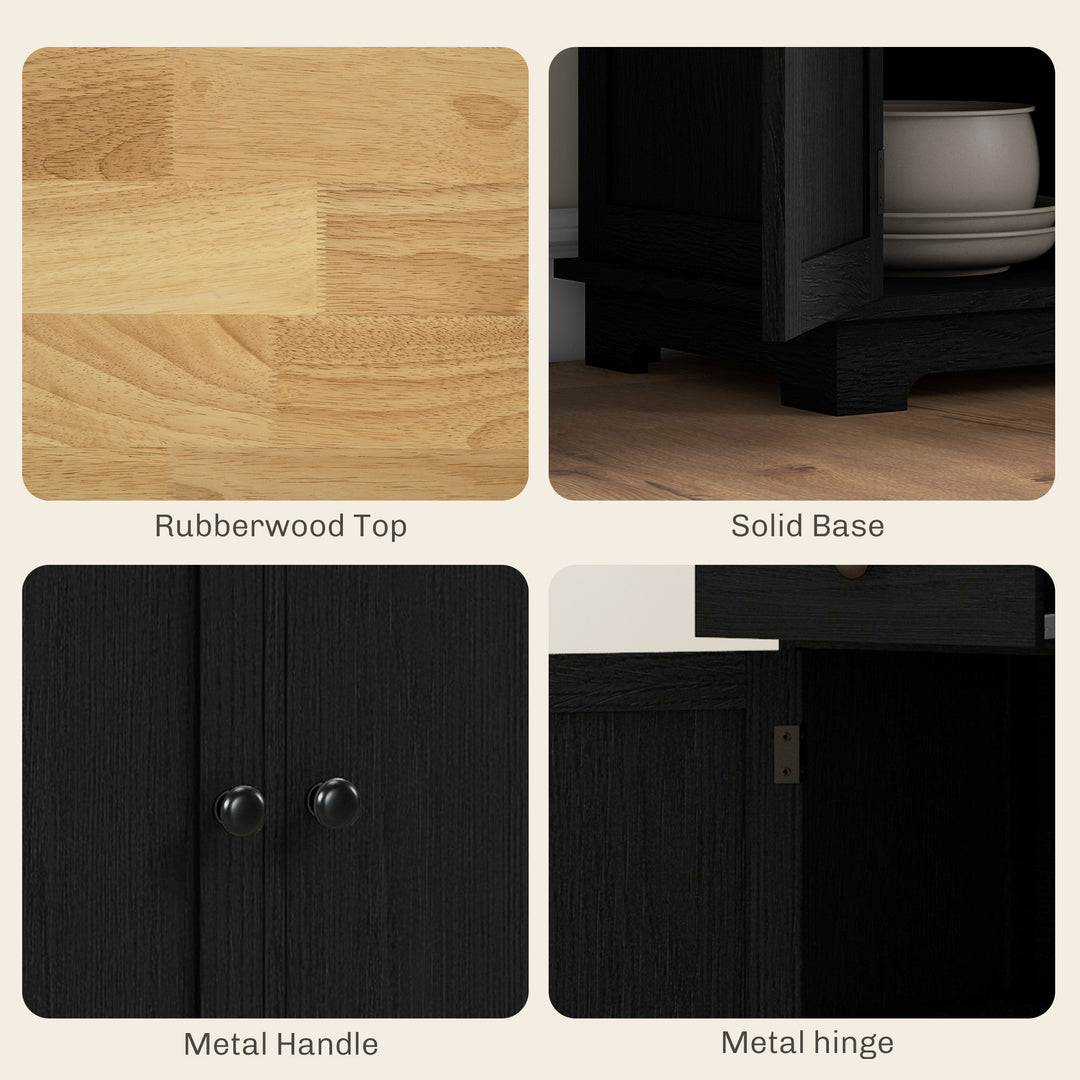 Sideboard with Rubberwood Top and Adjustable Shelves for Dining Room, Kitchen - Black Wood-Effect