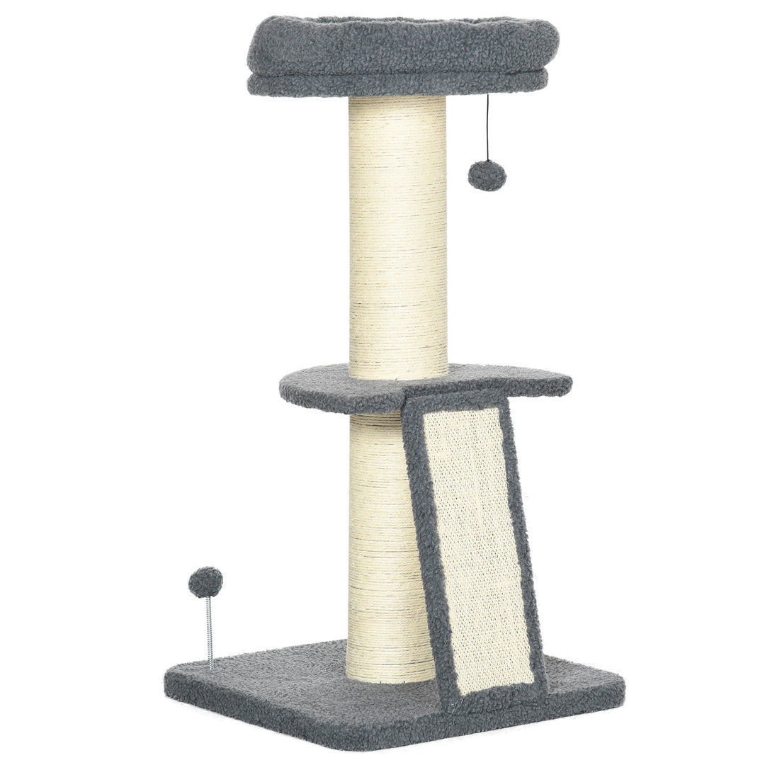 Cat Tree Tower with Scratching Posts, Pad, Bed, Toy Ball-Dark Grey