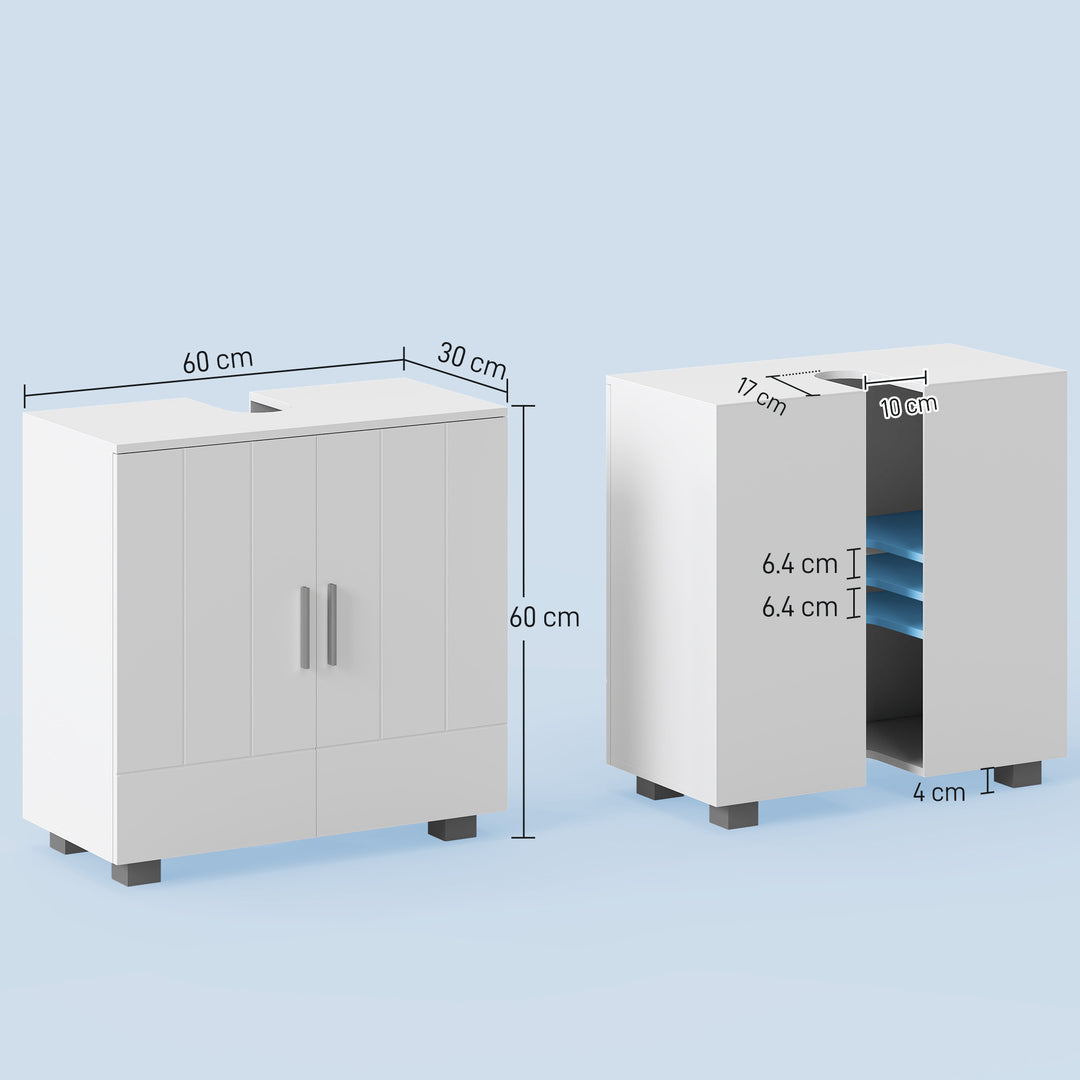 Pedestal Under Sink Cabinet, Modern Bathroom Vanity Unit, Storage Cupboard with Double Doors, Adjustable Shelf, White