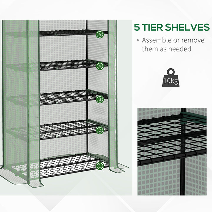 5 Tier Widened Mini Greenhouse with Reinforced PE Cover, Portable Indoor Outdoor Green House with Roll-up Door and Wire Shelves, 193H x 90W x 49Dcm, Green