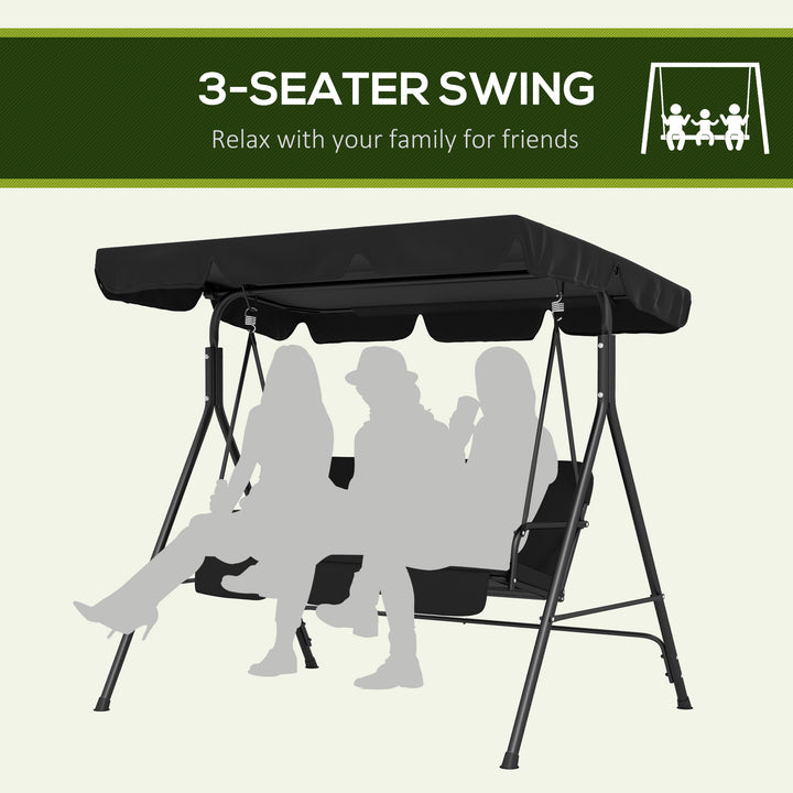 Three-Seater Garden Swing Chair, with Adjustable Canopy - Black