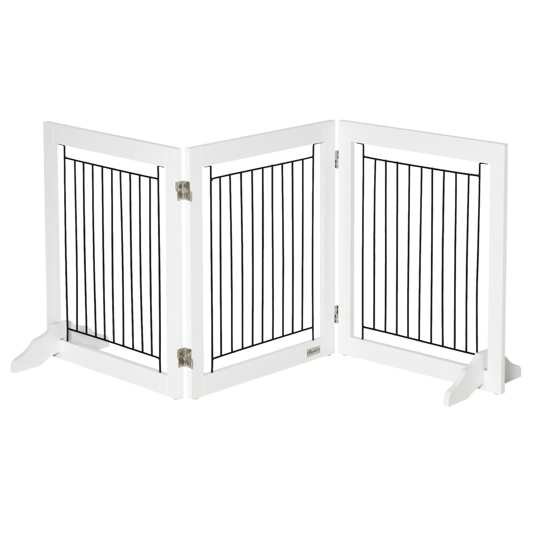 MCL Foldable Pet Gate, with Three Panels & Two Support Feet - White