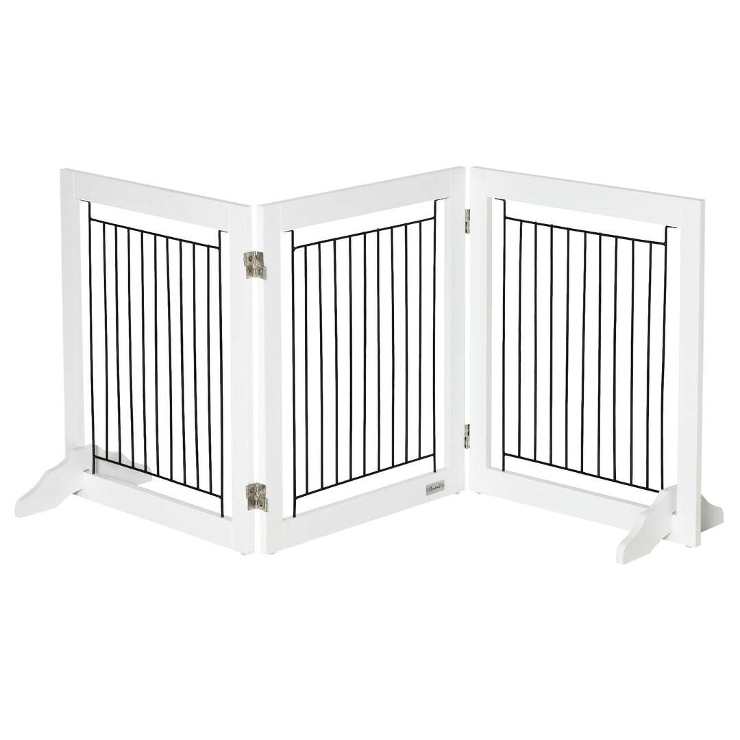 Foldable Pet Gate, with Three Panels &amp; Two Support Feet - White