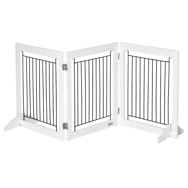 Foldable Pet Gate, with Three Panels &amp; Two Support Feet - White
