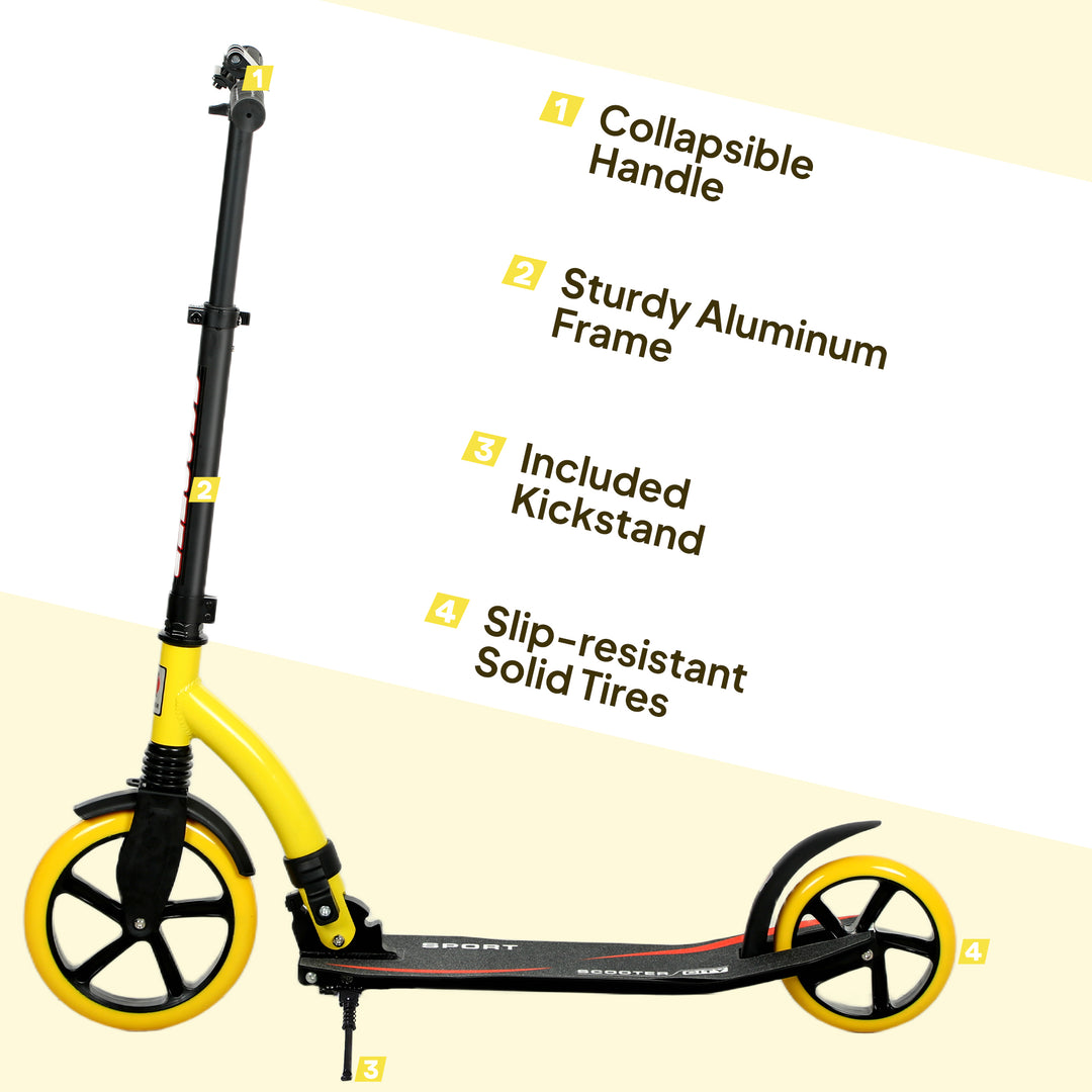 Foldable Kick Scooter with Double Shock Absorption and Big Wheels, Height Adjustable Aluminium Frame Big Wheel Scooter for 14+ Teens Adult - Yellow