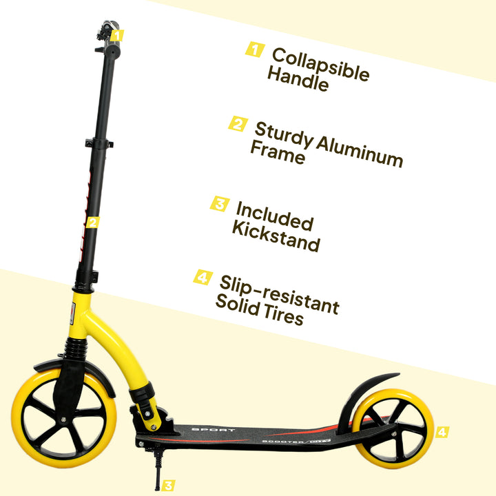 Foldable Kick Scooter with Double Shock Absorption and Big Wheels, Height Adjustable Aluminium Frame Big Wheel Scooter for 14+ Teens Adult - Yellow