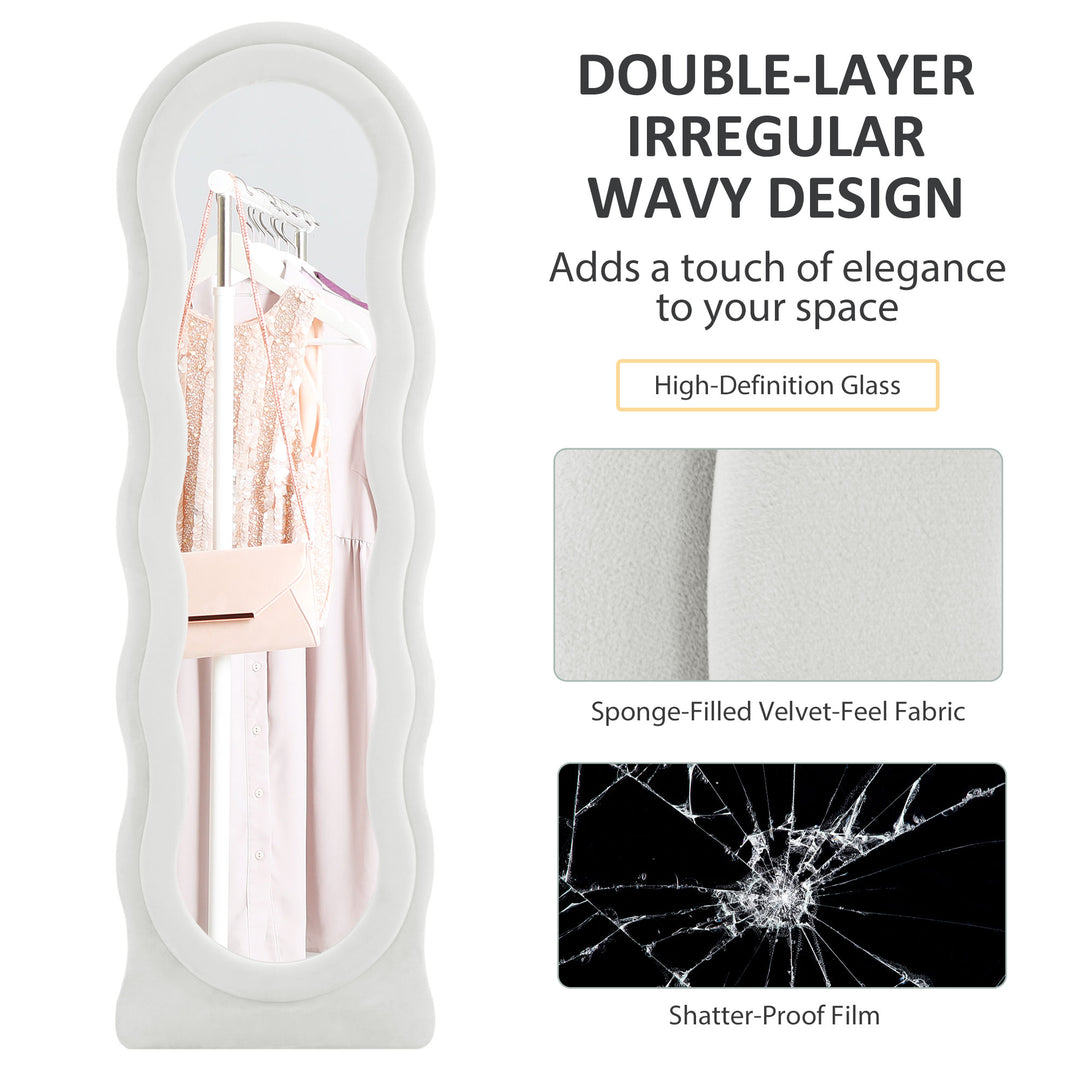 Wavy Velvet-Feel Full Length Mirror - White