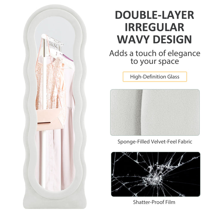 Wavy Velvet-Feel Full Length Mirror - White