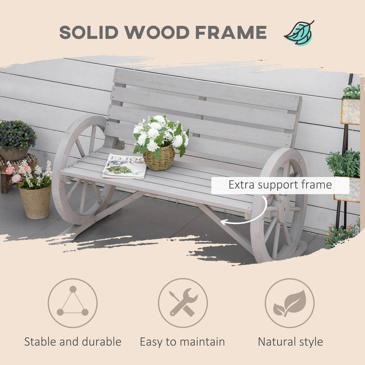 Wooden Cart Wagon Wheel 2 Seater Garden Bench Outdoor Garden Armrest Chair Rustic High Back Loveseat Grey